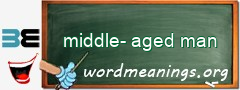 WordMeaning blackboard for middle-aged man